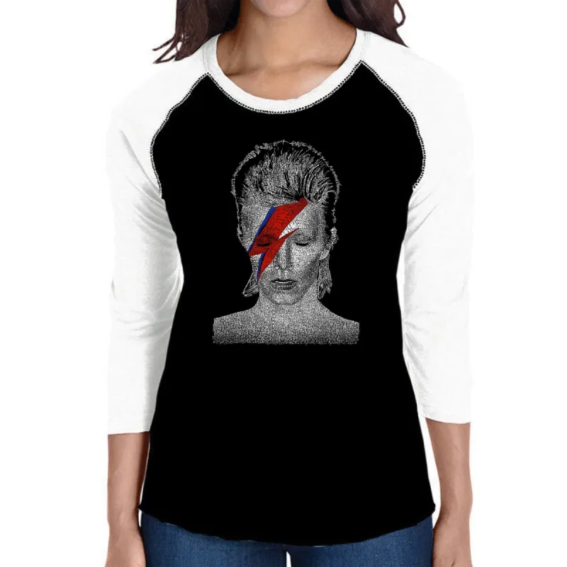 David Bowie Aladdin Sane  - Women's Raglan Baseball Word Art T-Shirt sold by LA Pop Art