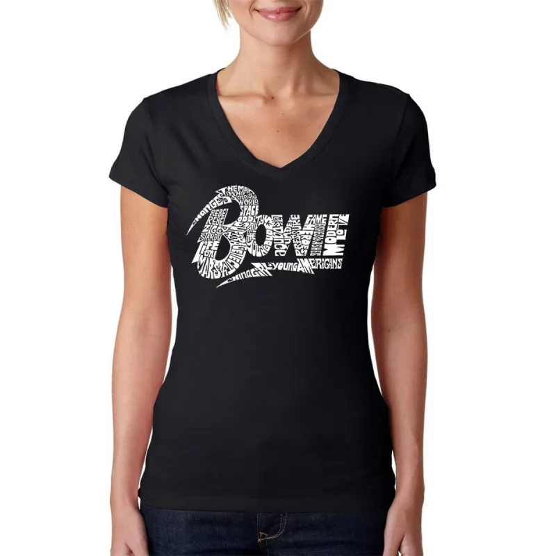 David Bowie Logo - Women's Word Art V-Neck T-Shirt sold by LA Pop Art