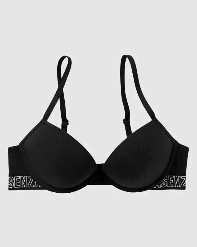 Cotton Logo Push Up Bra in Black sold by La SENZA