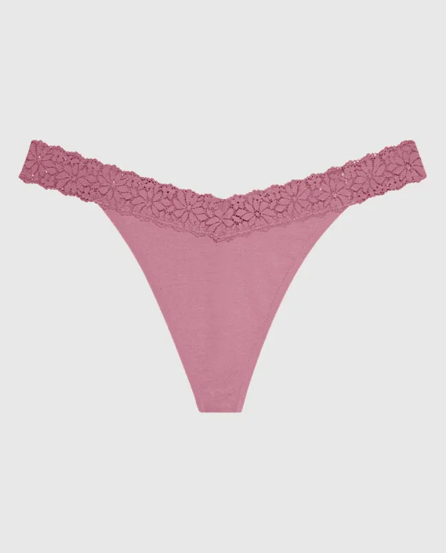 V-Waist Thong Panty with Lace Trim sold by La SENZA