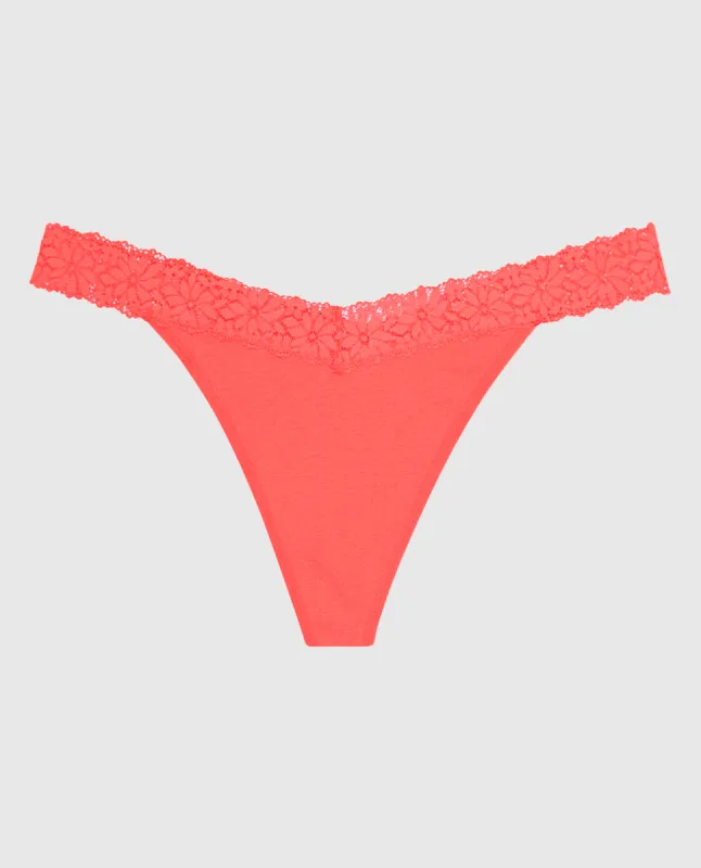V-Waist Thong Panty with Lace Trim sold by La SENZA