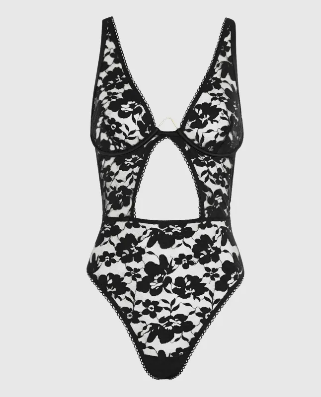 Cut Out Unlined Lace Bodysuit sold by La SENZA