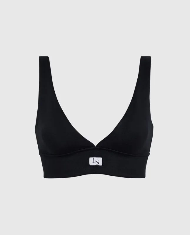 V-Neck Bralette with Logo in Smoulder Black made by La SENZA