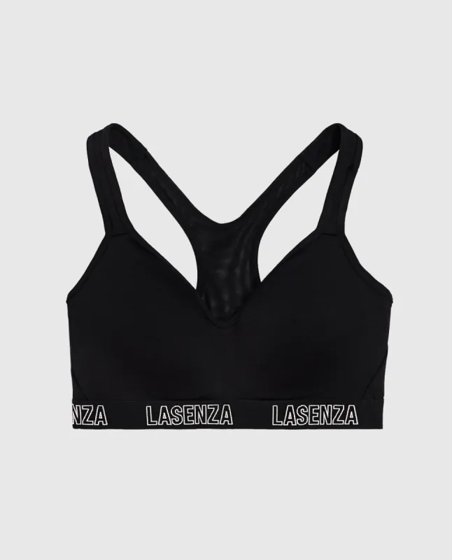 Medium Impact Logo Sports Bra in Smoulder Black sold by La SENZA