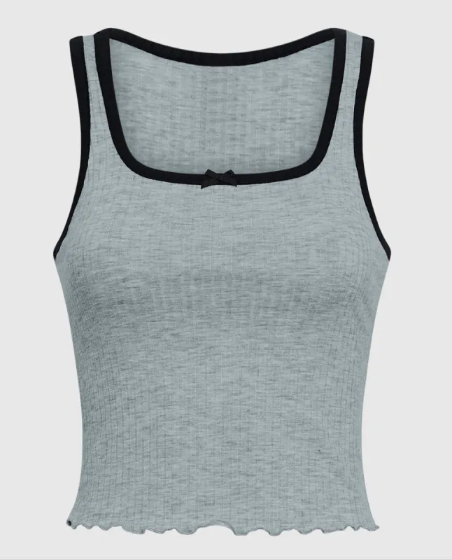 Ribbed Pajama Top with Bow in Cool Gray sold by La SENZA