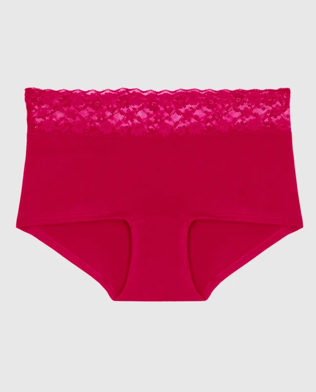 Boyshort Panty with Lace Trim in Cosmo Red sold by La SENZA
