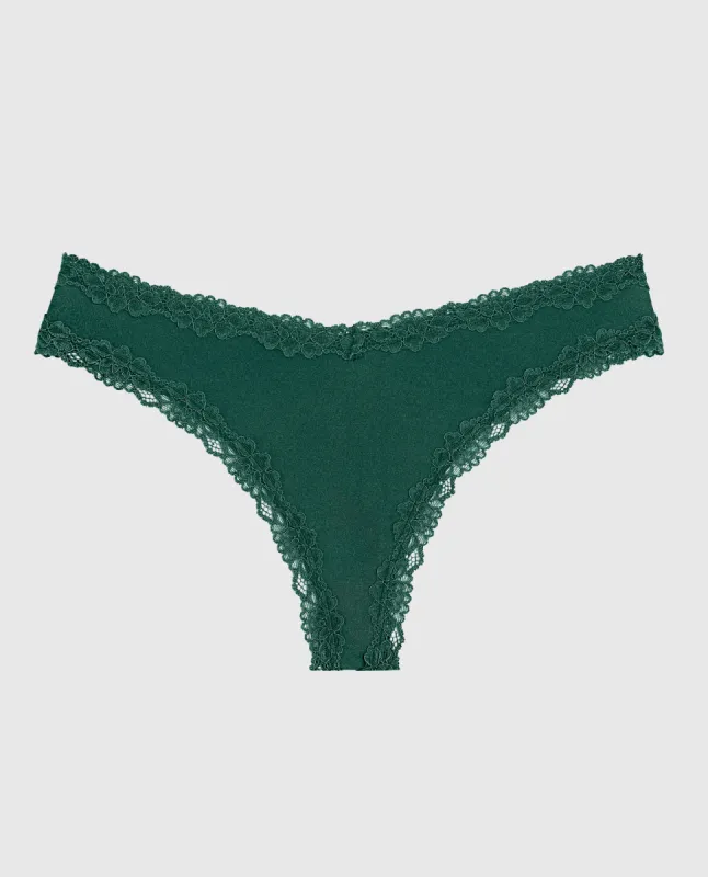 Thong Panty with Lace Trim in Emerald Green sold by La SENZA