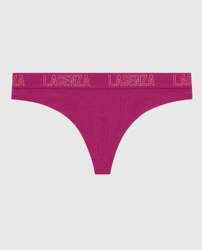 Thong Panty with Logo Band in Outrageous Pink sold by La SENZA