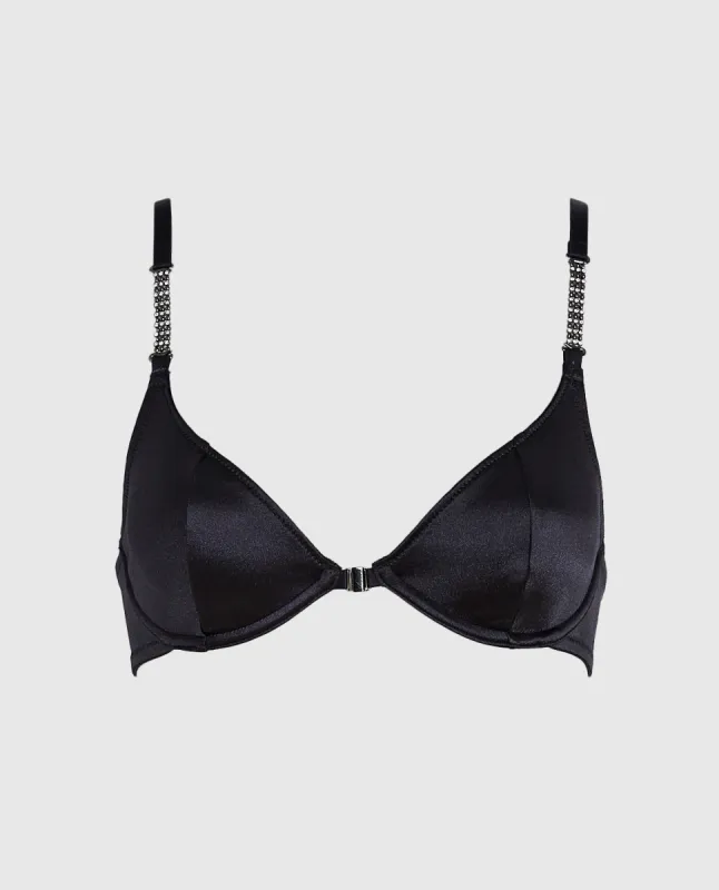 Satin Unlined Bra in Smoulder Black sold by La SENZA