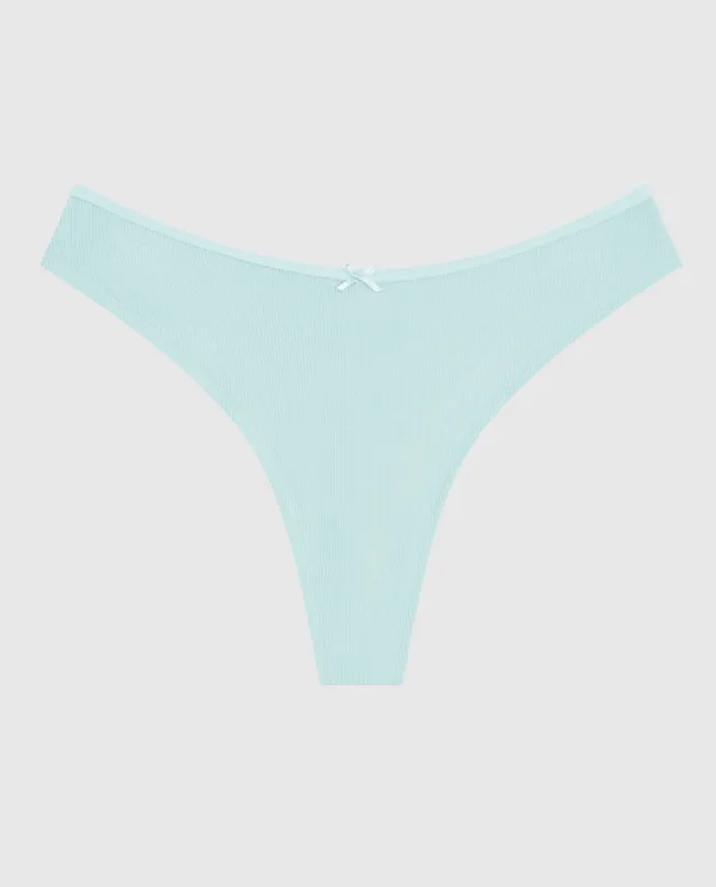 Ultrasoft High Leg Ribbed Thong Panty in Vista Blue sold by La SENZA