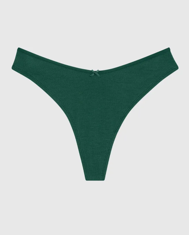 Ultrasoft High Leg Ribbed Thong Panty in Emerald Green sold by La SENZA