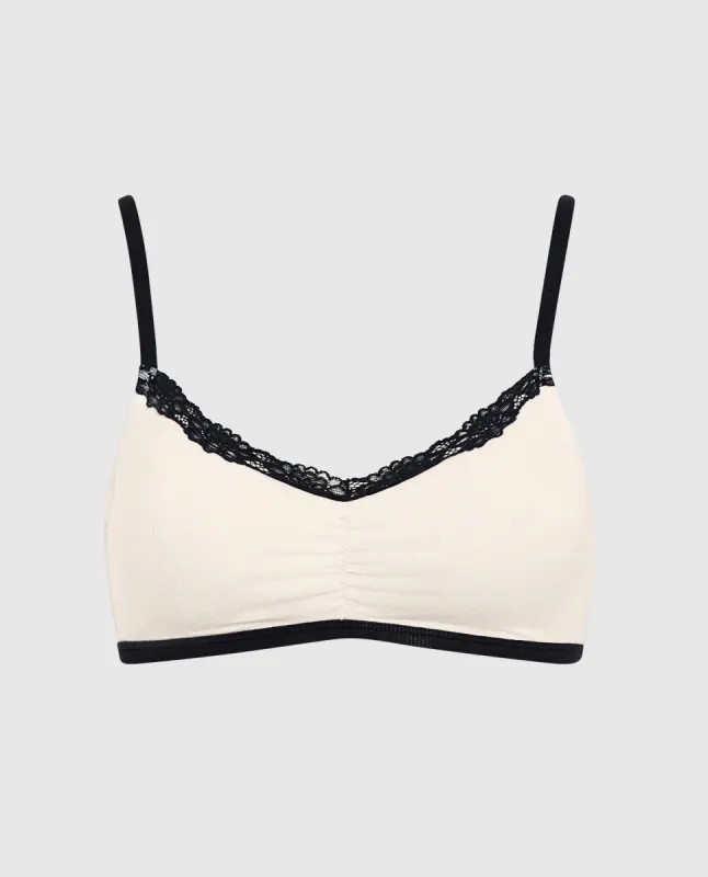 Ribbed Bralette with Lace Trim in Ivory Dawn sold by La SENZA