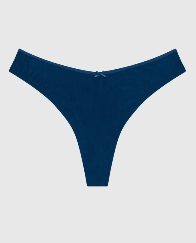 Ultrasoft High Leg Ribbed Thong Panty in Ocean Cavern sold by La SENZA
