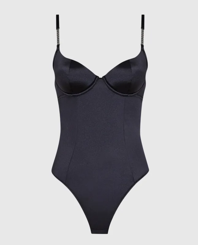 Satin Push Up Bodysuit in Smoulder Black sold by La SENZA