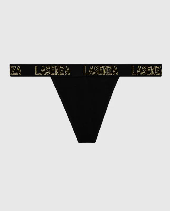 G-String Panty with Logo Band in Smoulder Black sold by La SENZA