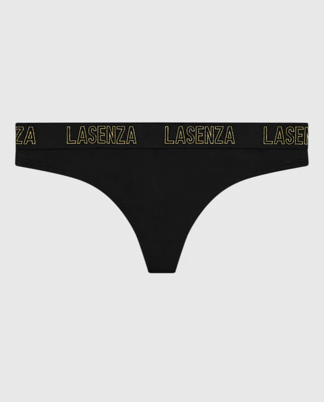 Thong Panty with Logo Band in Smoulder Black sold by La SENZA