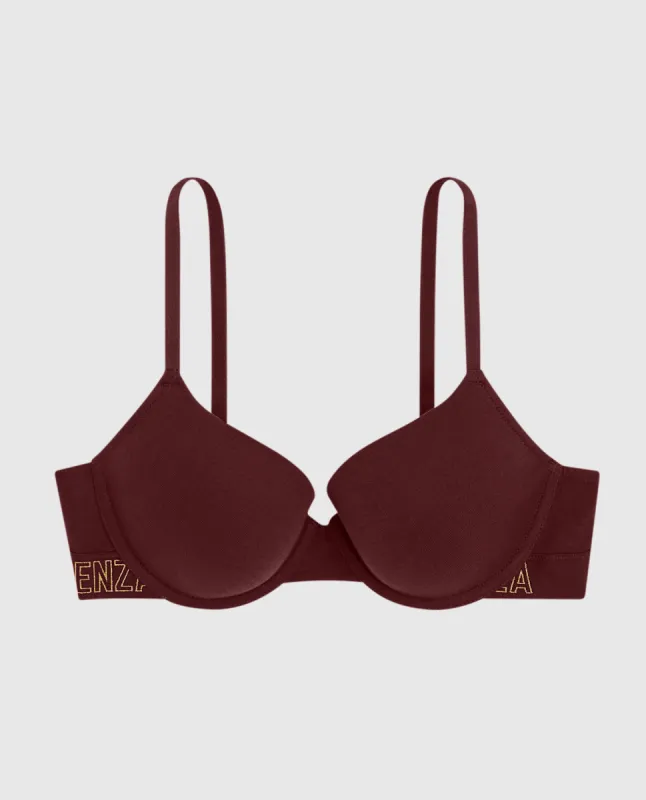 Lightly Lined Demi Bra with Logo in Red Wine sold by La SENZA