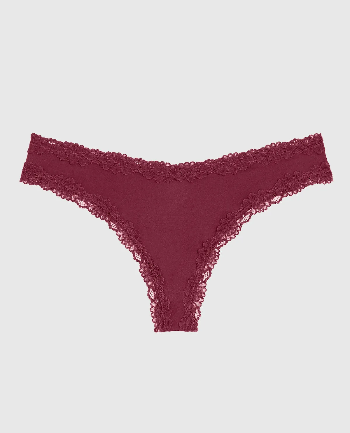 Thong Panty with Lace Trim in Opulent Red sold by La SENZA