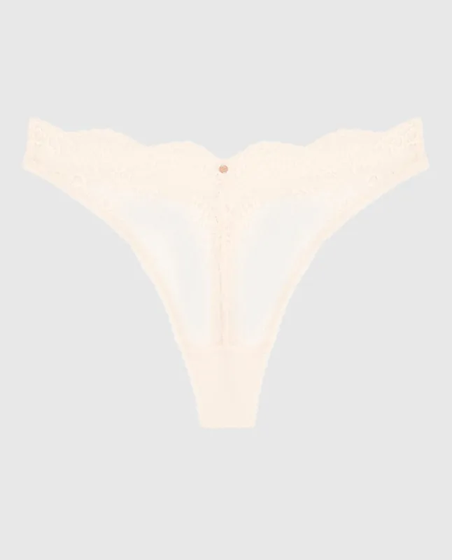 Lace High Leg Thong Panty in Ivory Dawn sold by La SENZA