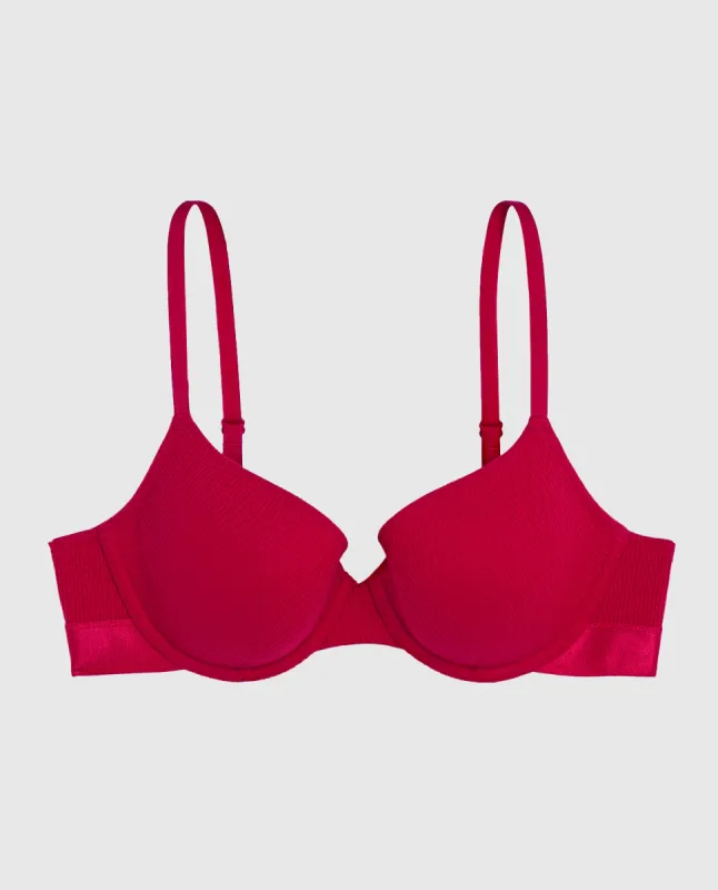 Waffle Lightly Lined Demi Bra in Cosmo Red sold by La SENZA