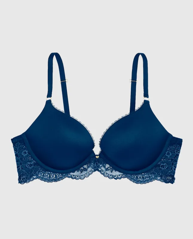 Smooth Up 2 Cup Push Up Bra with Lace Wing in Ocean Cavern sold by La SENZA