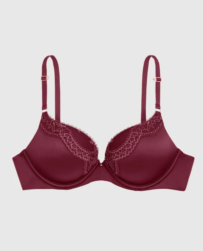 Up 2 Cup Push Up Bra with Lace Overlay in Opulent Red sold by La SENZA