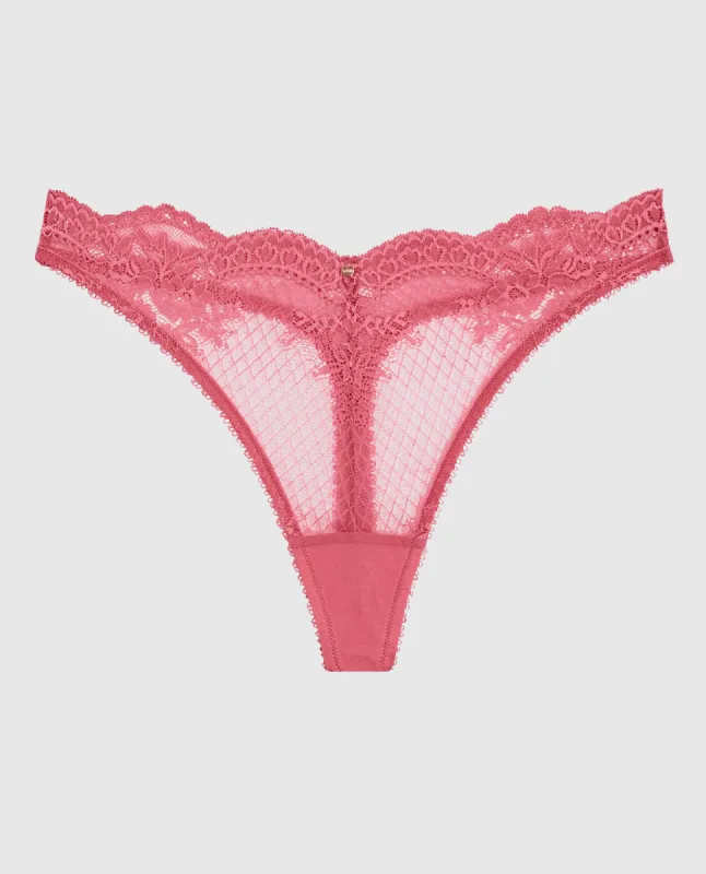 Lace High Leg Thong Panty in Romantic Pink sold by La SENZA