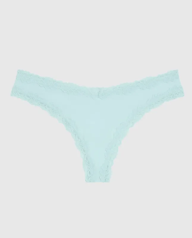 Thong Panty with Lace Trim in Vista Blue sold by La SENZA