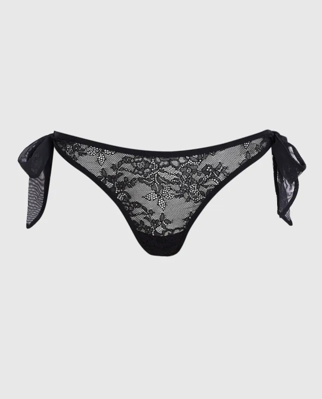Tie-Side Thong Panty in Smoulder Black sold by La SENZA