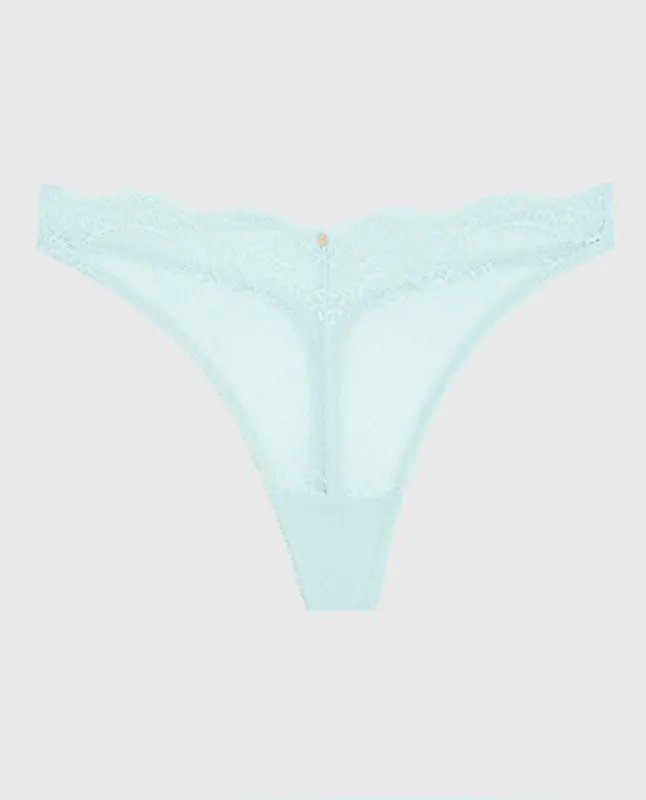 Lace High Leg Thong Panty in Vista Blue sold by La SENZA