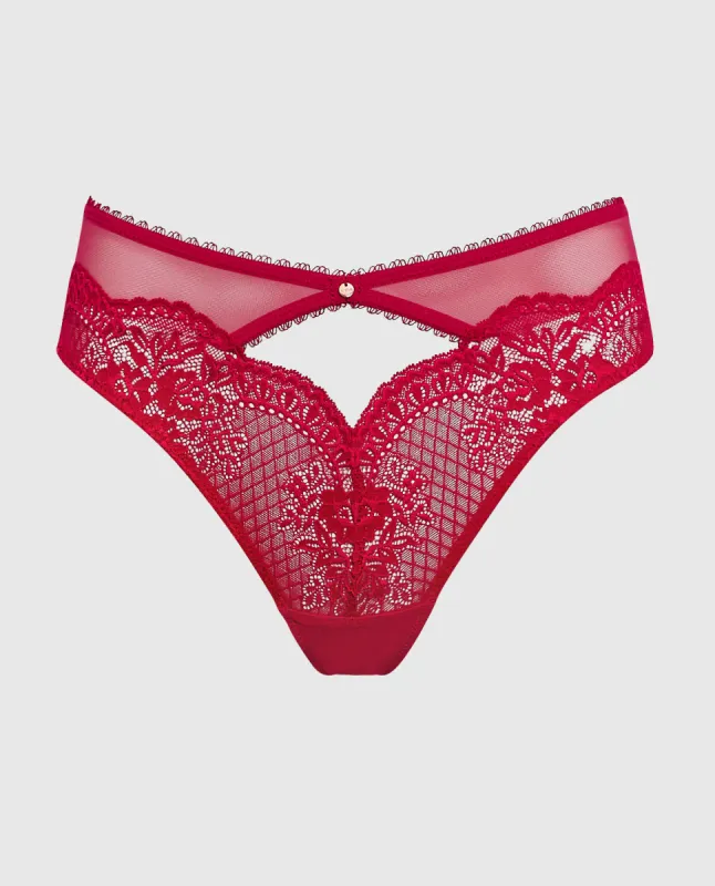 Lace High Waisted Thong Panty in Cosmo Red sold by La SENZA