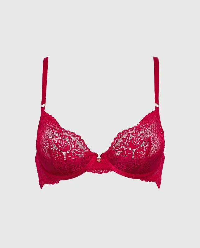 Unlined Demi Bra with Lace in Cosmo Red sold by La SENZA