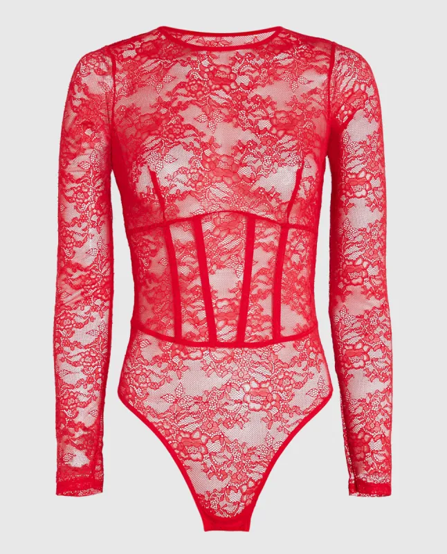 Unlined Long Sleeve Bodysuit in Cosmo Red sold by La SENZA