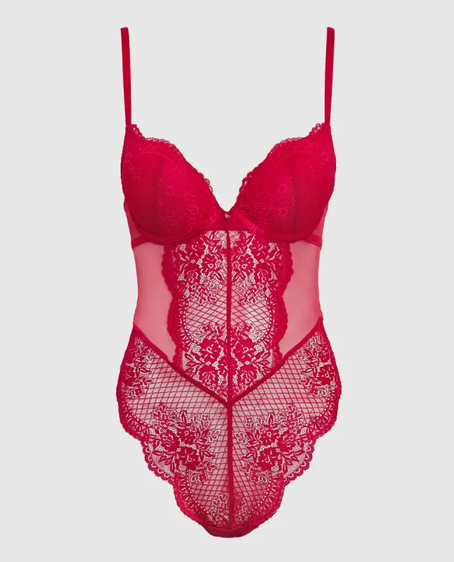Push Up Lace Bodysuit in Cosmo Red sold by La SENZA