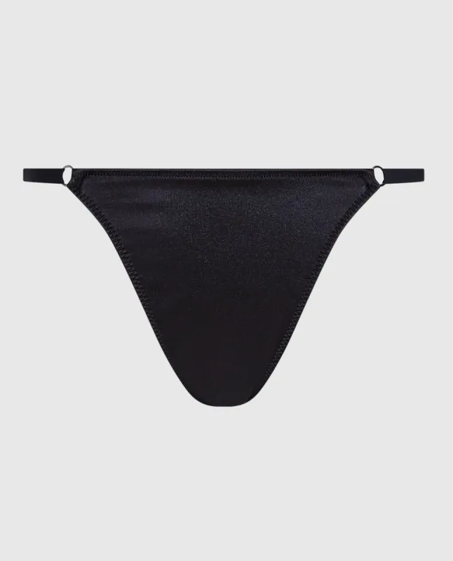 High Leg Thong Satin Panty in Smoulder Black sold by La SENZA