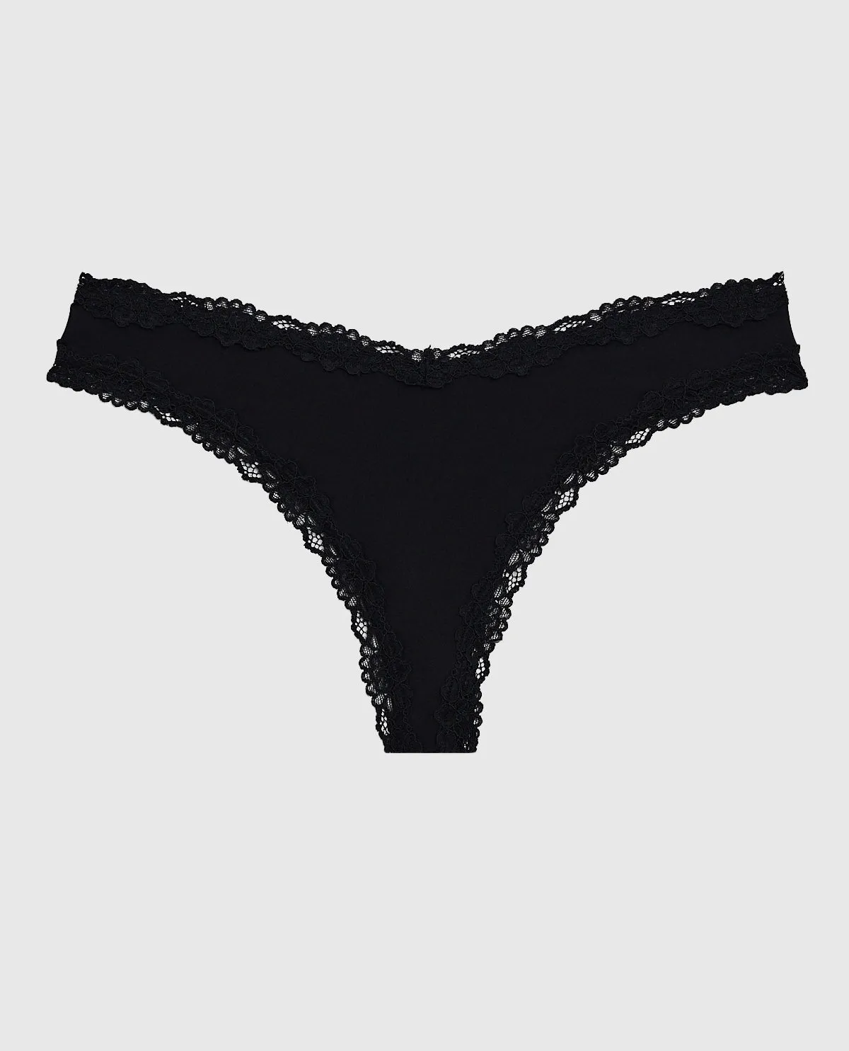 Thong Panty With Lace Trim in Smoulder Black sold by La SENZA