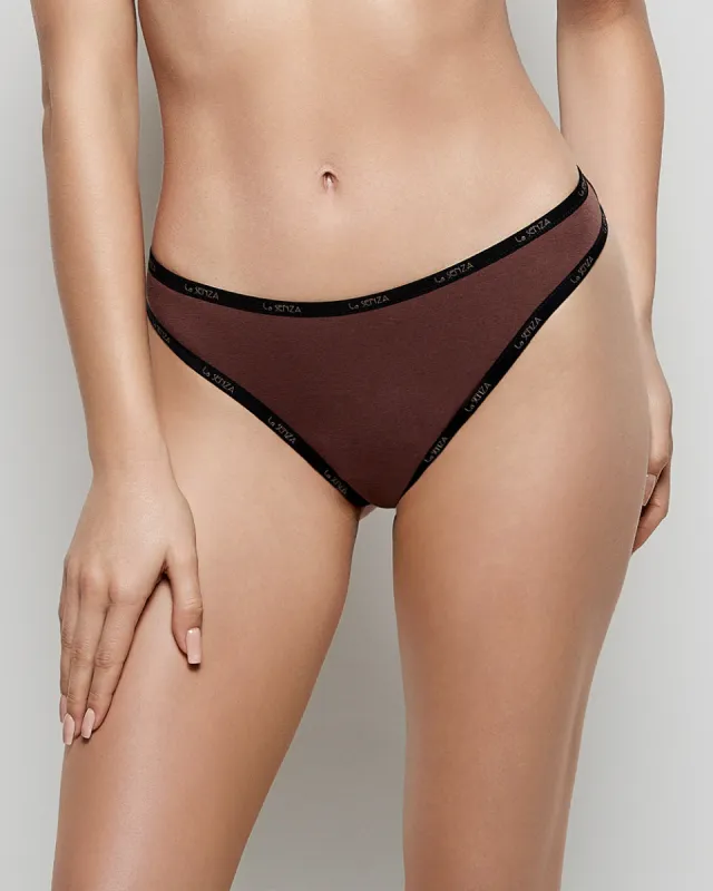 Thong Panty with Logo Trim in Dusty Cedar sold by La SENZA