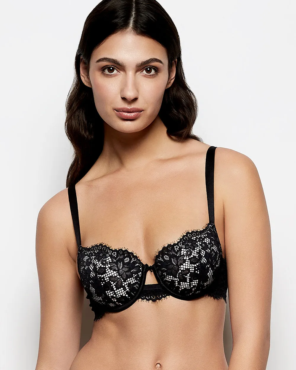 Lightly Lined Balconette Bra with Lace in Black sold by La SENZA
