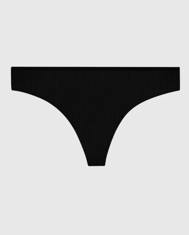 Ribbed Thong Panty in Black sold by La SENZA