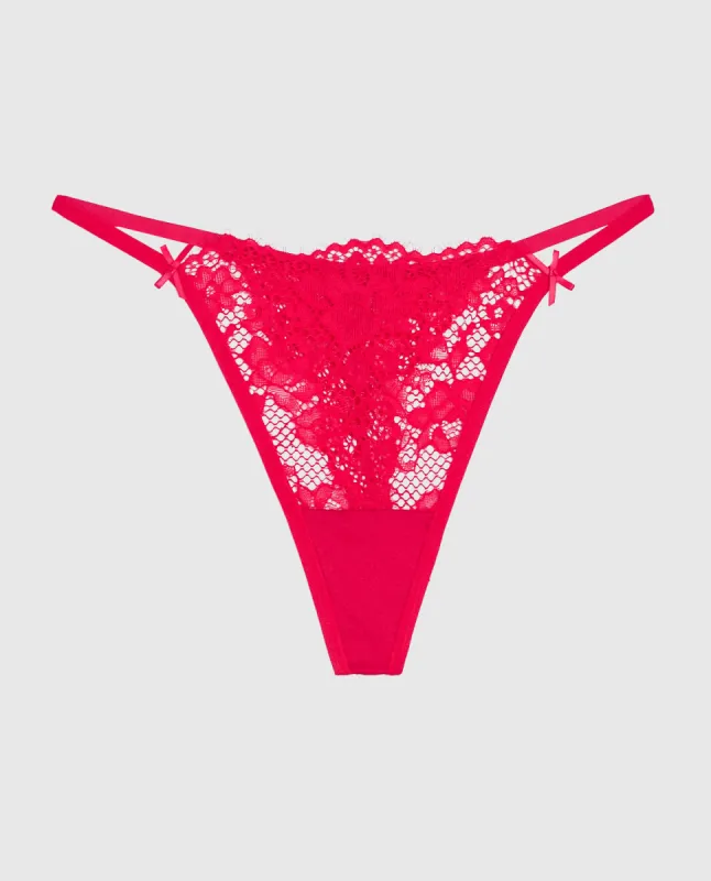 Allover Lace High Leg G-String Panty in Cosmo Red sold by La SENZA