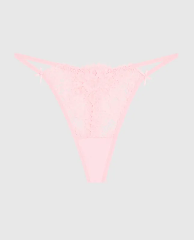 Allover Lace High Leg G-String Panty in Pink-A-Boo sold by La SENZA