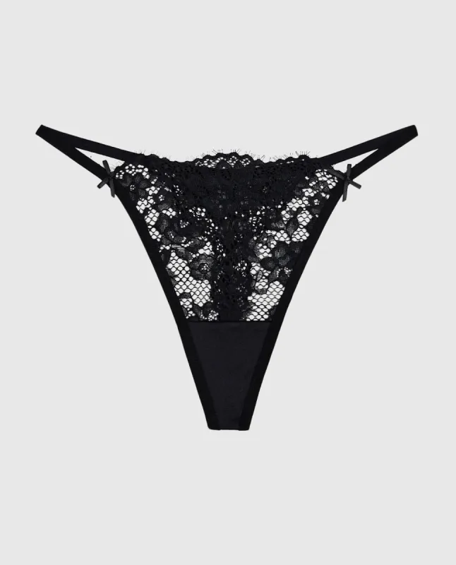 Allover Lace High Leg G-String Panty in Black sold by La SENZA