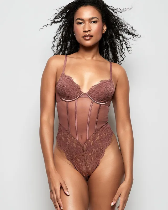 Lightly Lined Lace Bodysuit in Dusty Cedar sold by La SENZA
