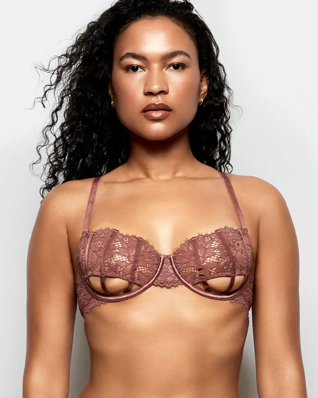 Unlined Lace Bra with Cut-Outs in Dusty Cedar sold by La SENZA