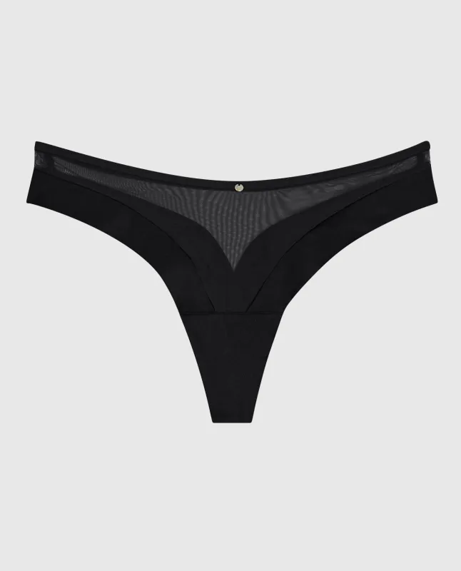 Mesh High Leg Thong in Black sold by La SENZA