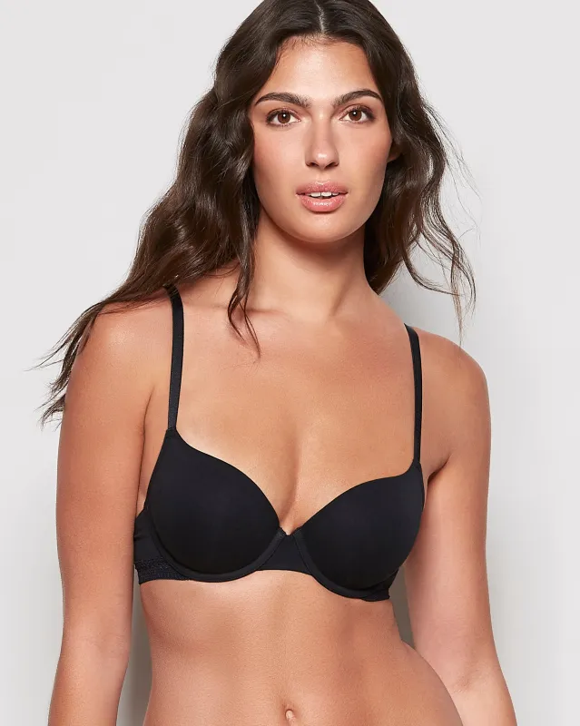 Lightly Lined Demi Bra with Lace in Black sold by La SENZA