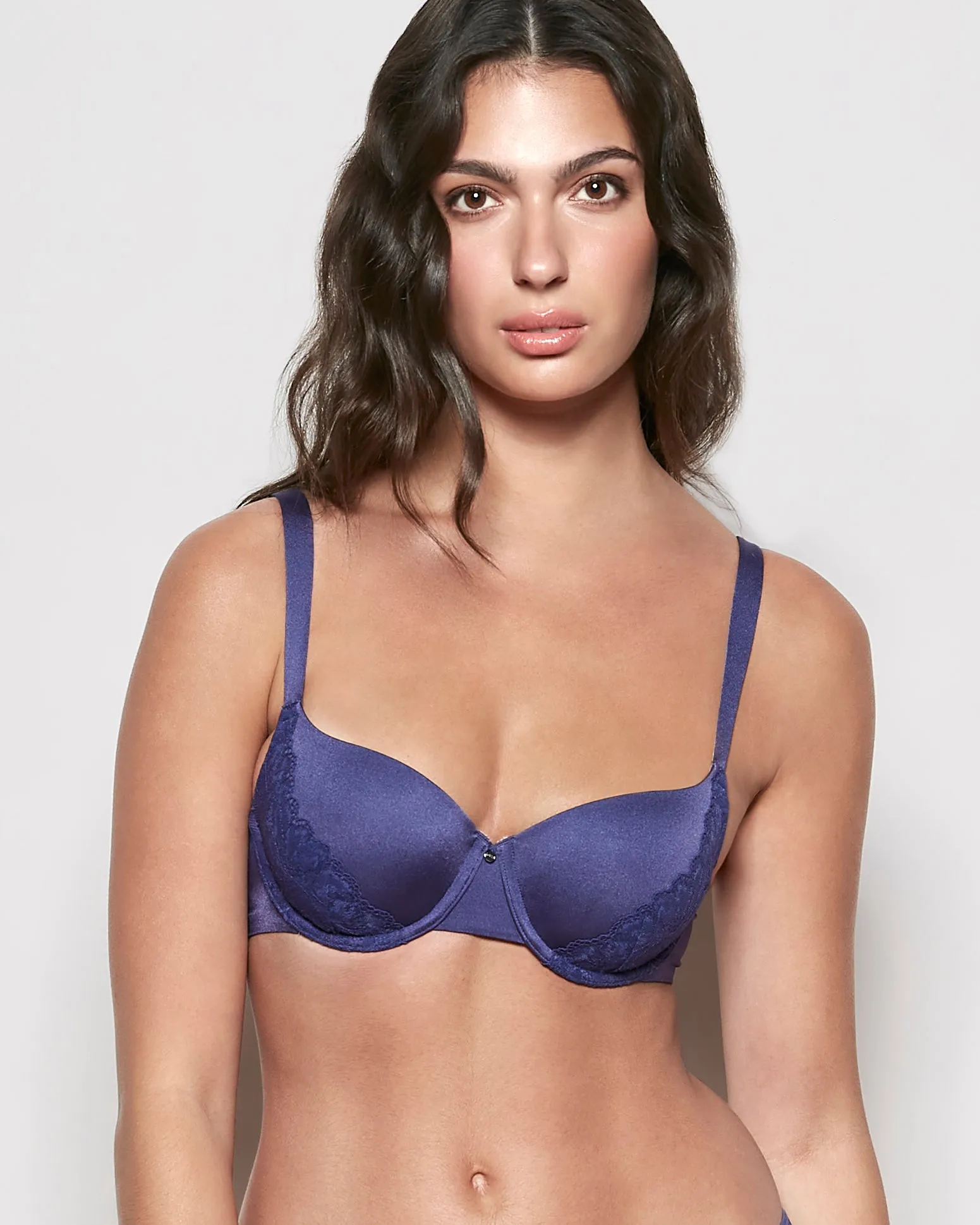 Lightly Lined Balconette Bra with Lace in Dusk Blue sold by La SENZA