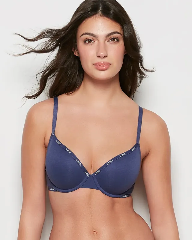 Lightly Lined Demi Logo Bra in Dusk Blue sold by La SENZA