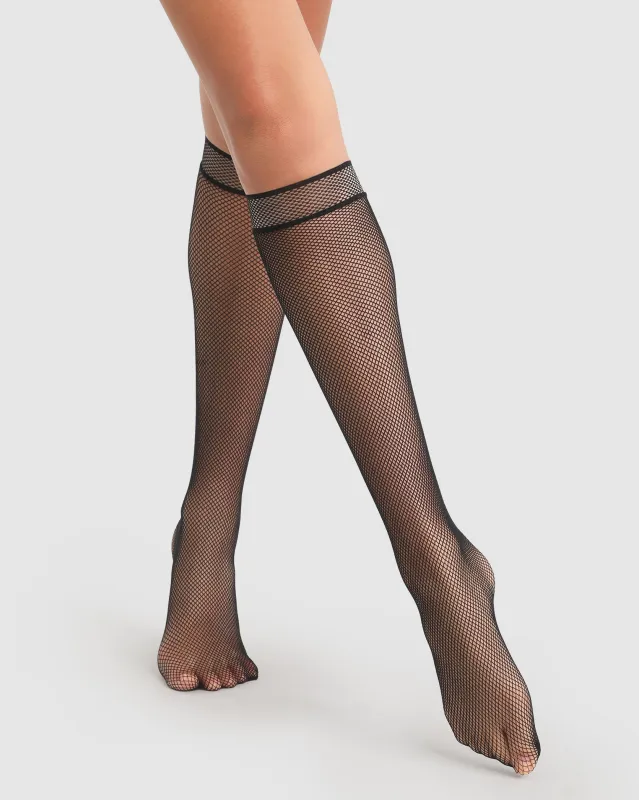Fishnet Knee High Stocking in Black sold by La SENZA