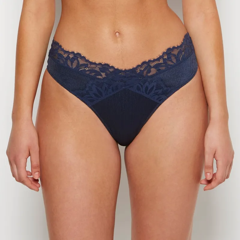 Lace Thong Panty in Dark Navy sold by La SENZA